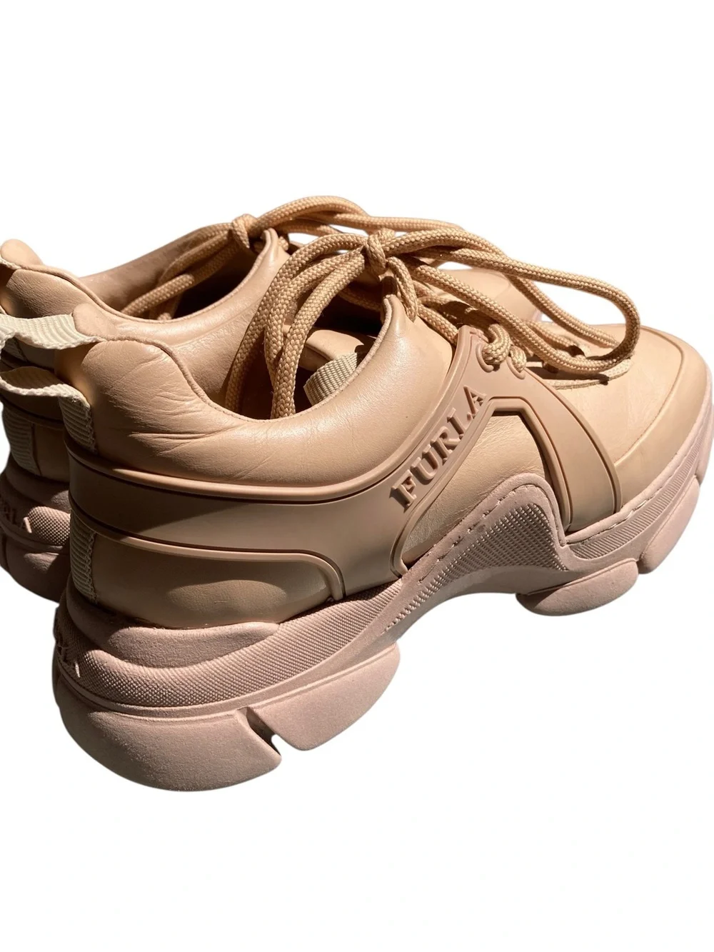 Furla Leather Sneakers Made in Italy EU 38 US 8 Beige Luxury Sneakers